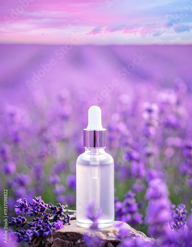 Wallpaper Mural A Bottle Of Essential Oil On lavender landscape field Background  Torontodigital.ca