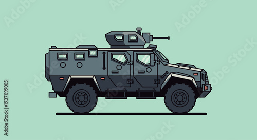 Military Vehicle with Turret and Gun.