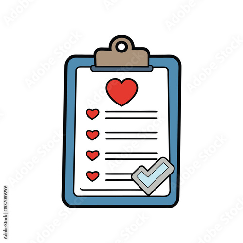 Heart list with checklist on clipboard