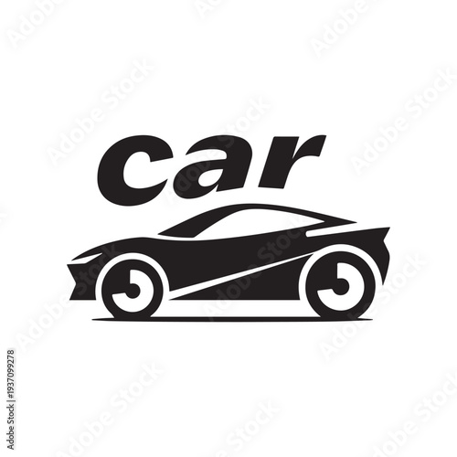 Modern Sports Car Silhouette with Car Text Stylish Automotive Vector Logo Design.