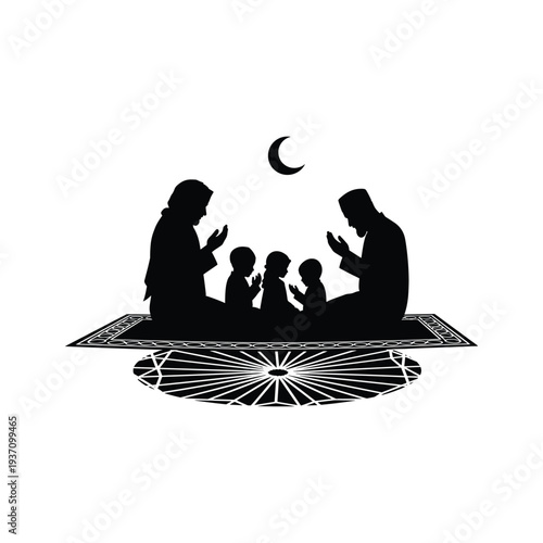 Family Prayer Islamic Faith Illustration Commercial