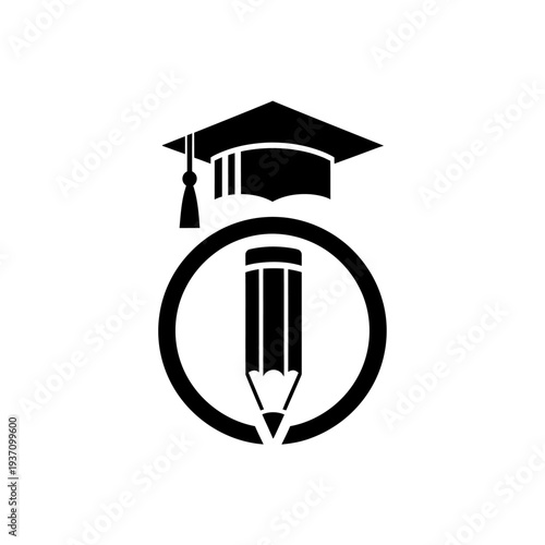 Educational icon graduation cap and pencil inside a circle