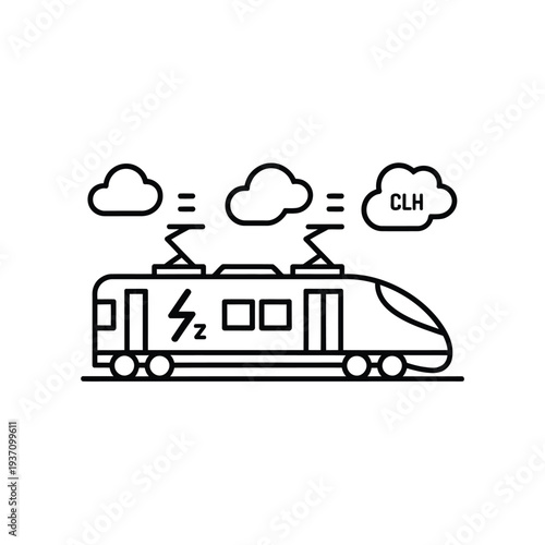 Line drawing depicts a high speed train powered by overhead electrical lines
