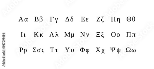 Greek alphabet letter set with uppercase and lowercase symbols