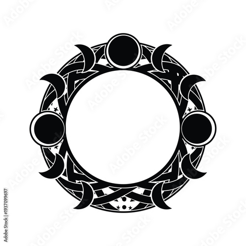 Moon Phases Celestial Circle Emblem Vector Graphics