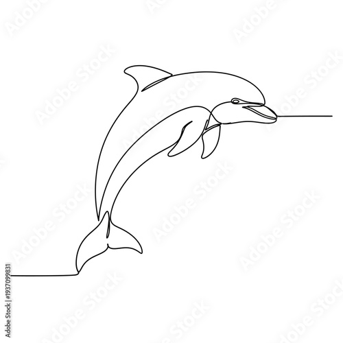 Minimalist line art of a jumping dolphin on white background