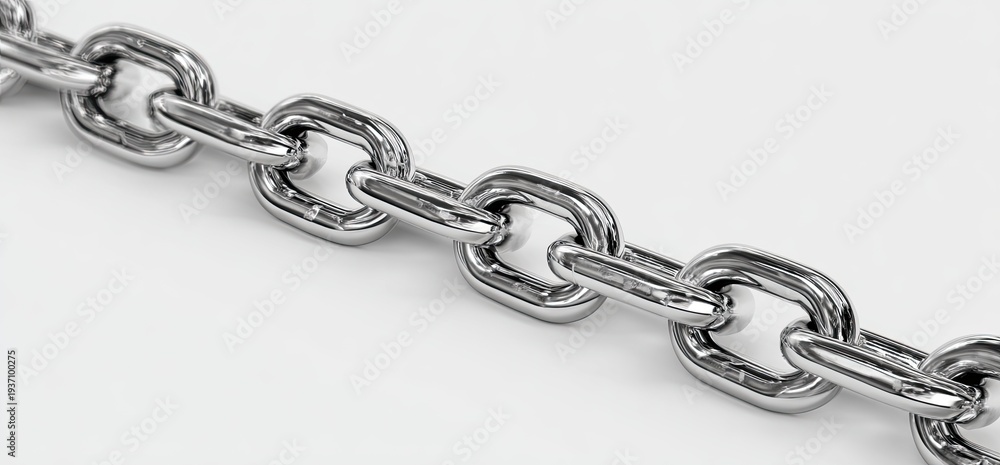 Fototapeta premium A close-up of a metallic chain on a white background, angled diagonally