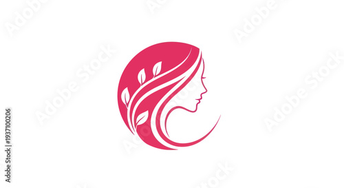 Woman profile with leaves symbol