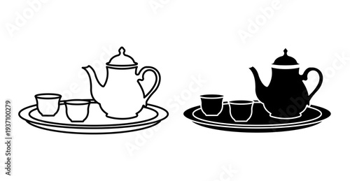 Tea Serving Tray with Cups Icon