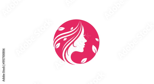 Woman profile silhouette in a pink circle