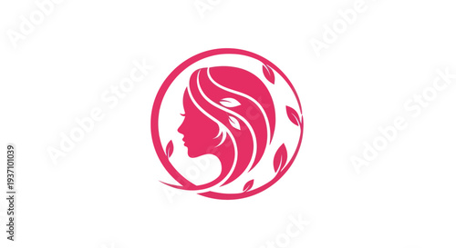 Woman profile icon in pink circle design