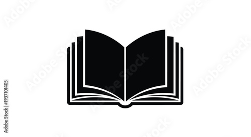 Open book with detailed pages a striking black shape silhouette