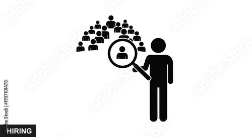 A person examining a group with a magnifying glass black silhouette