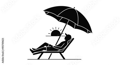 Relaxing on the beach with an umbrella and sun a striking silhouette