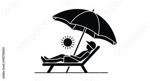 Relaxing on the beach with an umbrella and sun a striking silhouette