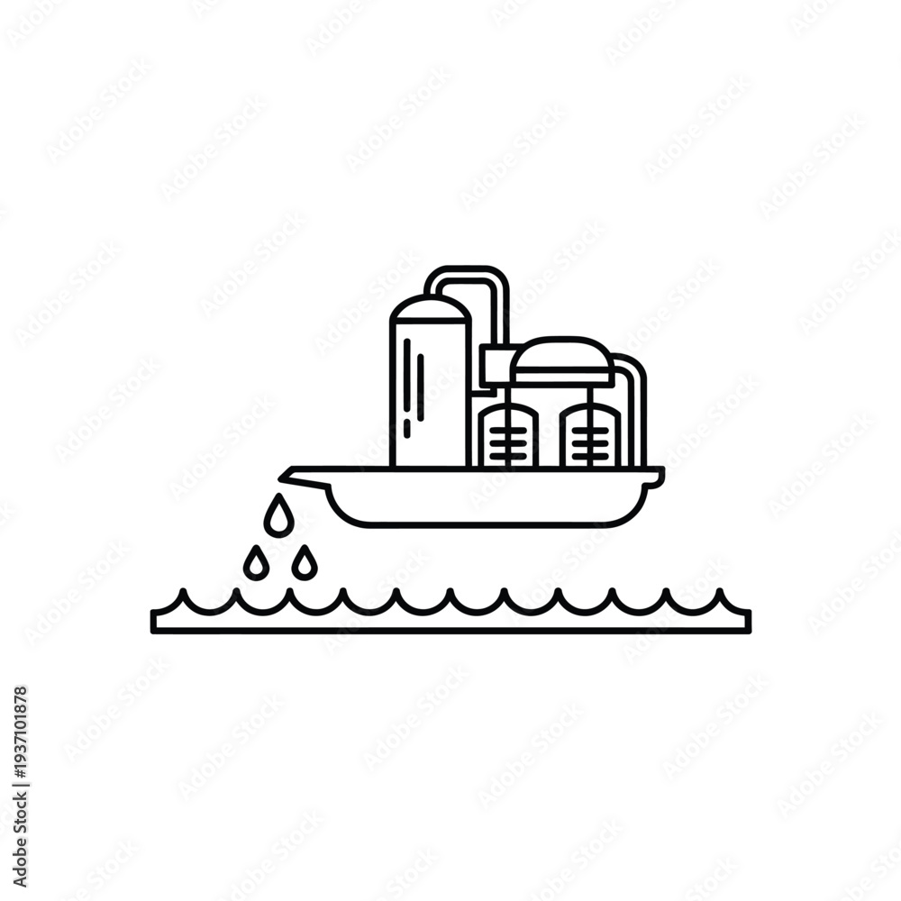 Naklejka premium Line art illustration of an oil tanker on a wavy sea