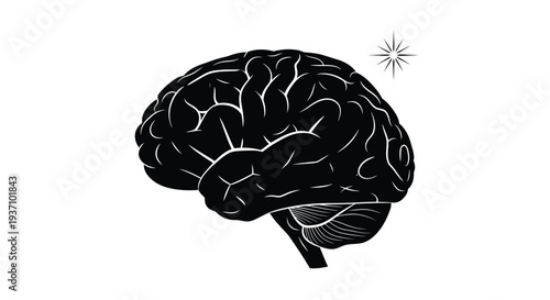Detailed human brain illustration with intricate convolutions a striking silhouette