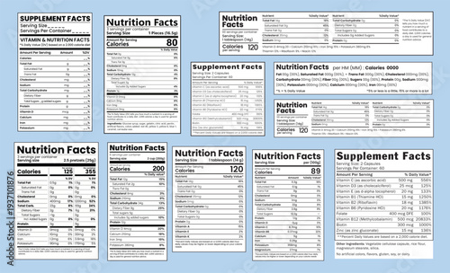 Printable Nutrition Facts Label Vector Template, Nutrition Facts Chart for Food Packaging, Food Packaging Nutrition Facts Label Template, FDA Nutrition Facts Label Vector Illustration