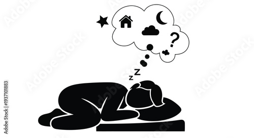 Person dreaming of home moon and stars with thought bubble silhouette