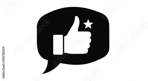 A white hand giving a thumbs up inside a speech bubble silhouette