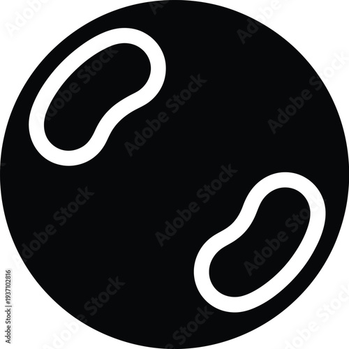 Black circle with two white bean shapes inside on white background vector illustration