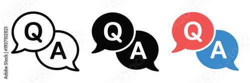Q and A icon, questions and answers symbol with speech bubbles, vector illustration