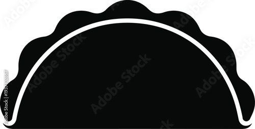 Black half-circle shape with a scalloped top edge and white outline Keywords: abstract, shape