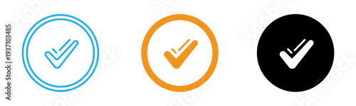 Checkmark icons in blue orange and black