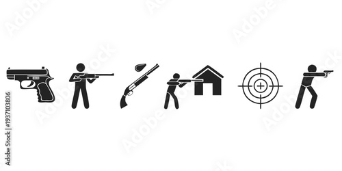People aiming guns at targets in various stances