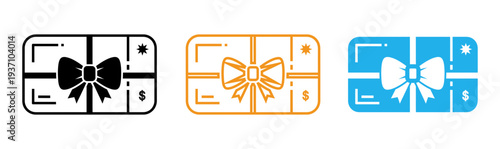 Gift card icons in black orange and blue