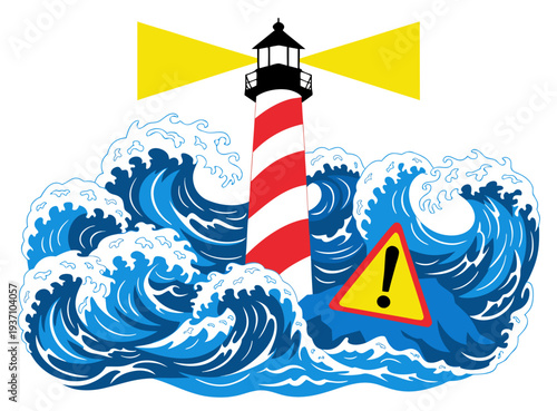 Lighthouse warning stormy sea navigation