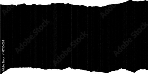 A ripped hole in a grunge black paper background reveals an empty textured frame with rough torn edges on a blank damaged cardboard sheet illustration