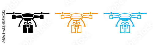 Drone icons in black orange and blue