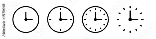 Set of minimalist clock icons representing time and scheduling concepts