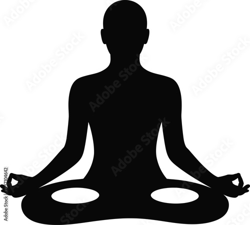 Silhouette of a person meditating in a lotus position on a white background meditation yoga