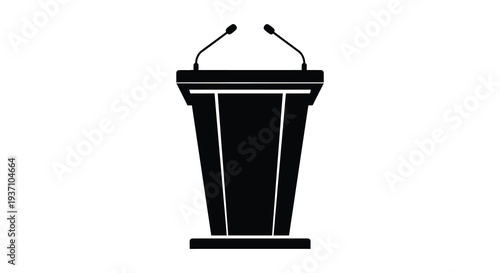 A black silhouette of a podium with two microphones commonly used for public speaking events