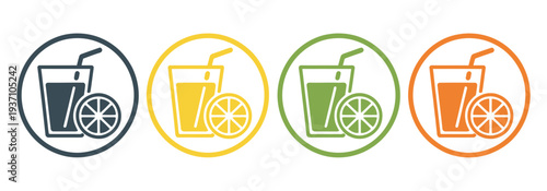 Fresh fruit orange juice icon, glass with orange, lemon, or lime slice, vector illustration