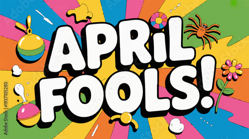 Vibrant april fools' day illustration with colorful background playful elements and bold typography