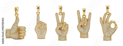 High shine collection of luxurious symbolic diamond-simulated hand gestures pendants encrusted with brilliant micro-pave crystals