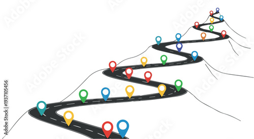 Learning journey concept with path and location pins, suitable for education progress themes, roadmap learning plans, training programs and growth mindset visuals