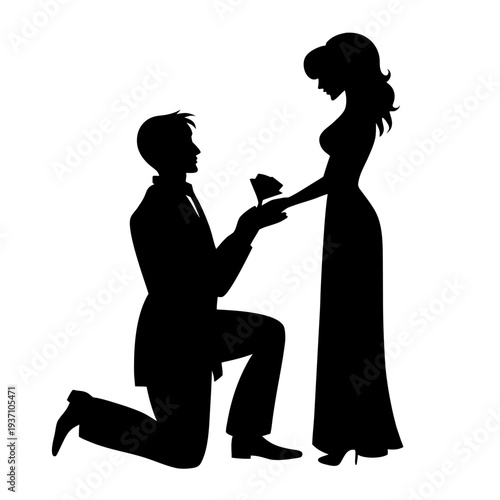 Romantic marriage proposal moment with man on one knee