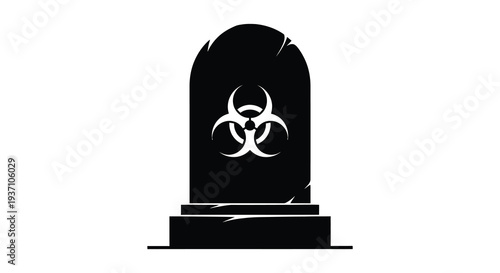 A black tombstone displays a white biohazard symbol signifying danger and potential contamination high quality professional