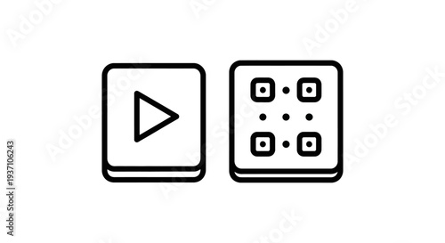 Play button icon and a grid of squares representing hot cues, for DJing and music production.