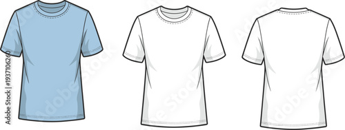 Three White T- Shirts with Black Stitching and Hem Details in Different Views t-shirt