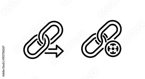 Affiliate link icon with chain and arrow, and tracking link icon with chain and target, for online marketing.