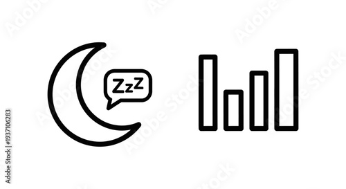 Sleep icon with crescent moon and Zzz bubble, and audio waveform bars, representing rest and sound.