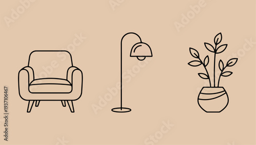 Home Interior Icons: Minimalist Line Art Set
