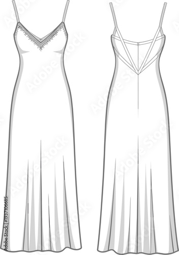 Two Long White Dresses with Straps and Slits on the Front and Back formal