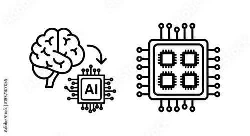 Icons illustrating AI hardware: AI accelerator chip connected to a brain and a multi-core NPU processor.