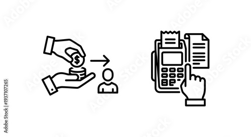 Affiliate payout and payment release icons, showing money transfer, online payment terminal, digital transaction, financial services, modern business, commerce icons